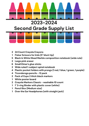 2nd Grade Supply List